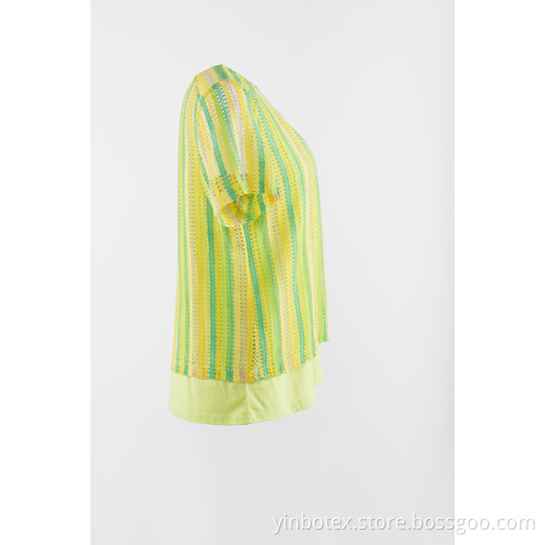 2 Schichten gestreifter Kurzarmpullover